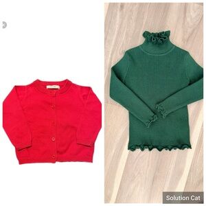 Red Cardigan and Green Ruffle Sweater